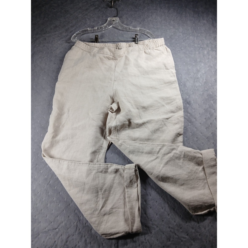 J. Jill Womens Beige Linen Cuffed Straight Leg Pants Elastic Waist Size Large
